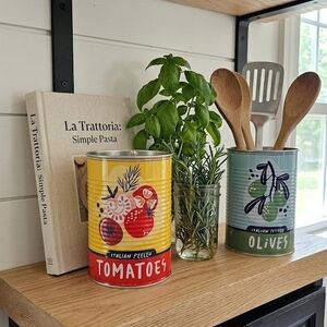 VTG Style "Italian Tomatoes & Olives" Metal Decor Tin Can Planter Set – NWT